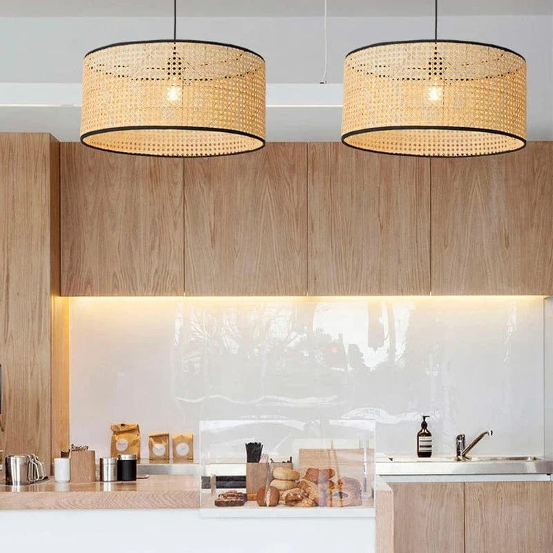 Suspension Cannage Japonaise Moderne: Lampe de Main en Rotin | Marco Lucetti