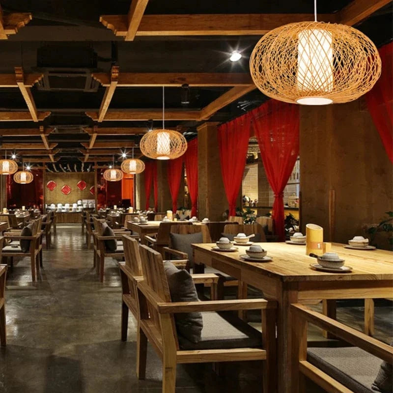 Suspension chinoise en bambou et rotin tissé - Édition Créative | Marco Lucetti