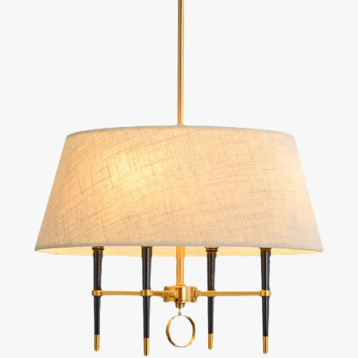 Suspension Luminaire Chinois en Tissu Circulaire avec Finition Cuivrée