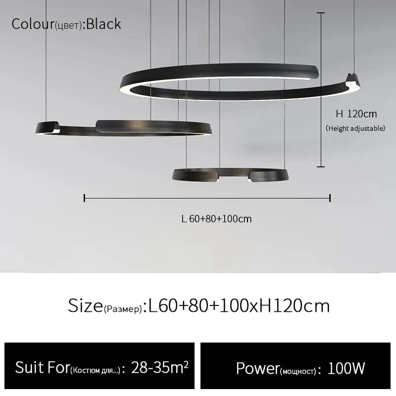 Suspension Circulaire Moderne et Élégante | Marco Lucetti Noir 60 80 100 / Blanc chaud (3000K)