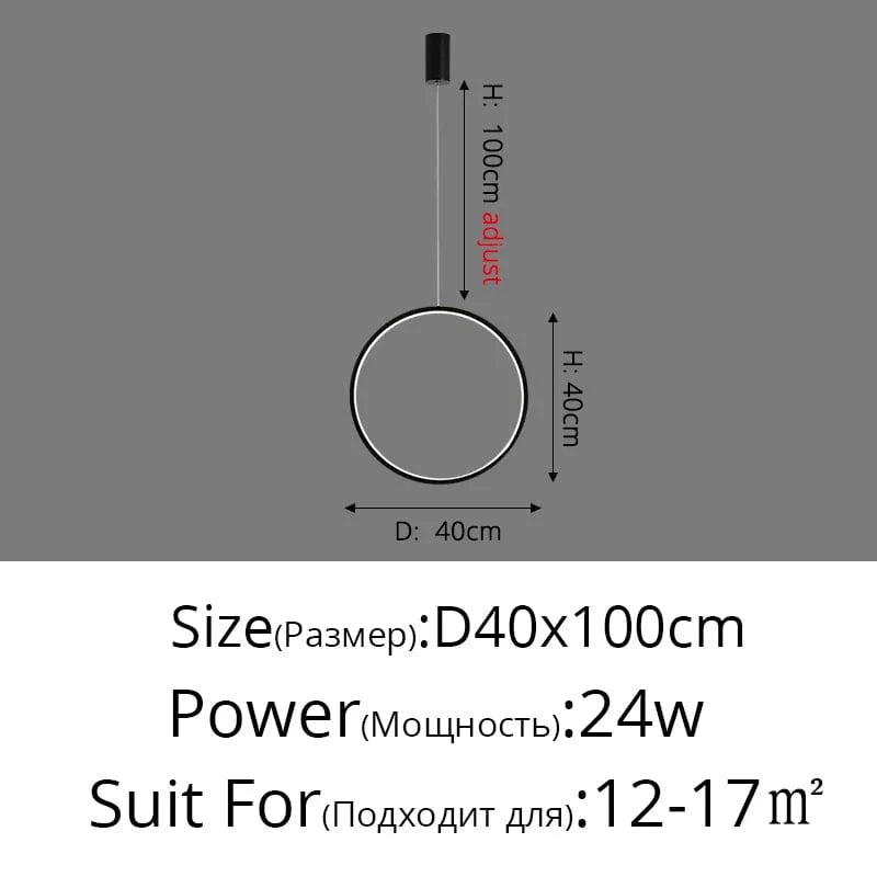 Suspension circulaire moderne parfaite pour votre bar ou cuisine | Marco Lucetti Noir D40x100cm 24W / Blanc froid, pas de télécommande