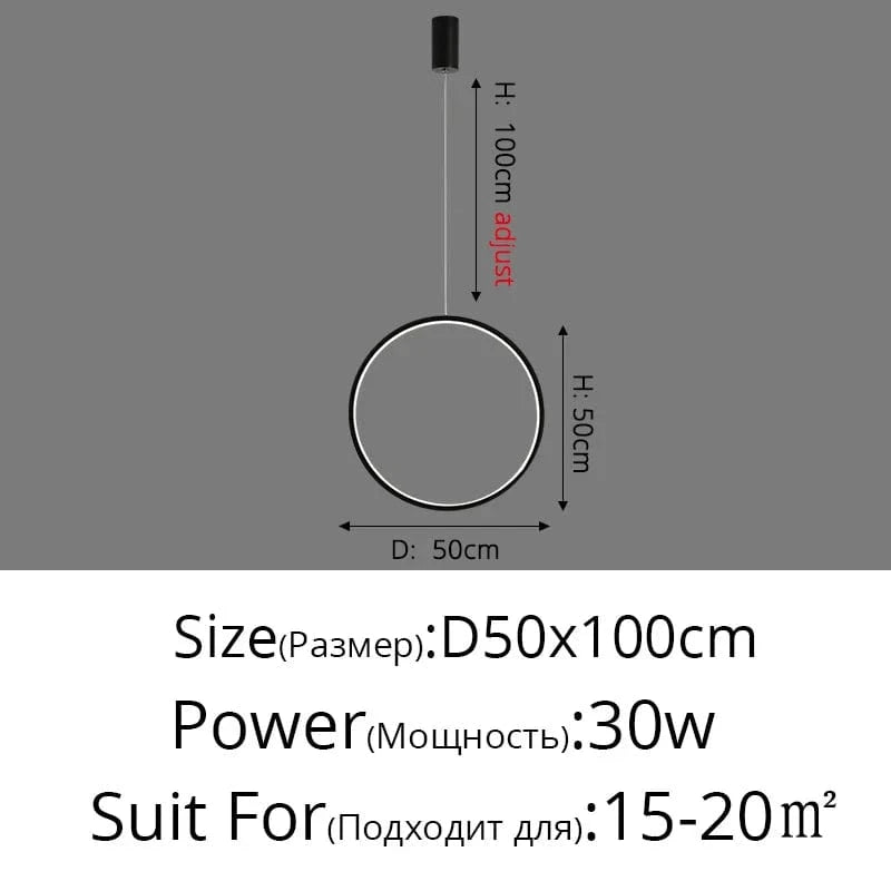 Suspension circulaire moderne parfaite pour votre bar ou cuisine | Marco Lucetti Noir D50x100cm 30W / Blanc froid, pas de télécommande