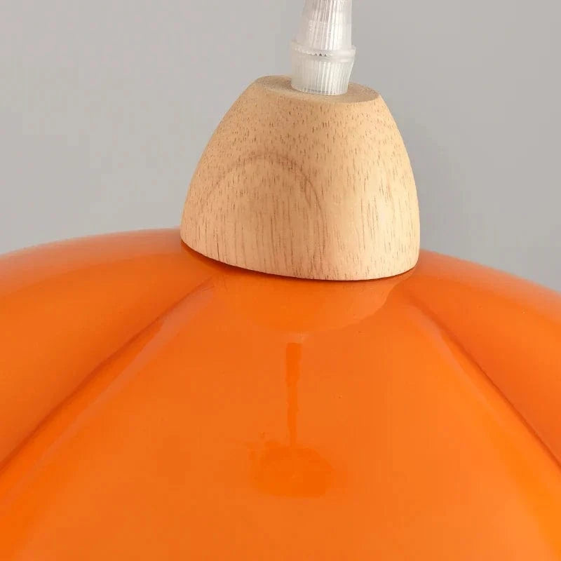 Suspension "Citrouille Lumineuse" en Verre LED Style Japonais Vintage en Bois | Marco Lucetti