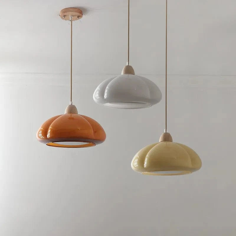 Suspension "Citrouille Lumineuse" en Verre LED Style Japonais Vintage en Bois | Marco Lucetti