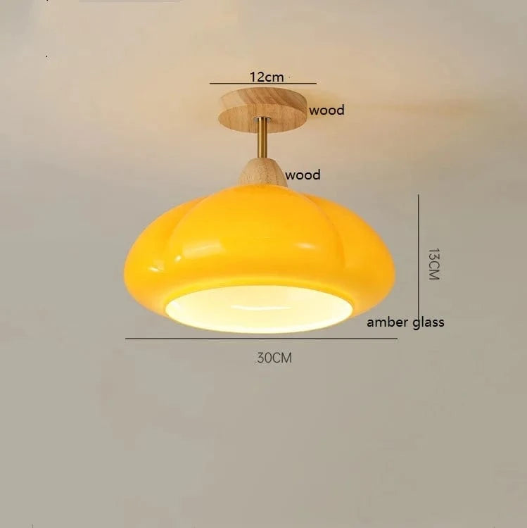 Suspension "Citrouille Lumineuse" en Verre LED Style Japonais Vintage en Bois | Marco Lucetti Verre 2 / 30W (MAX100W)