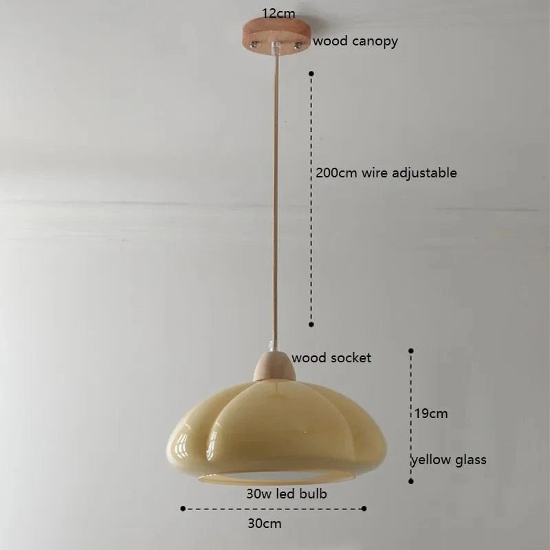 Suspension "Citrouille Lumineuse" en Verre LED Style Japonais Vintage en Bois | Marco Lucetti Verre 4 / 30W (MAX100W)