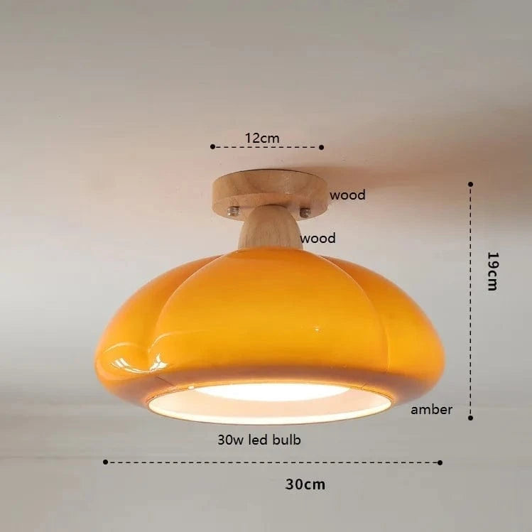 Suspension "Citrouille Lumineuse" en Verre LED Style Japonais Vintage en Bois | Marco Lucetti Verre 8 / 30W (MAX100W)