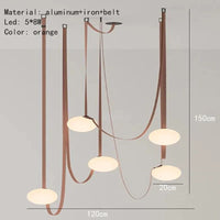 Suspension cuir noir ultra moderne. | Marco Lucetti A-Marron-5 Lumières / Blanc froid