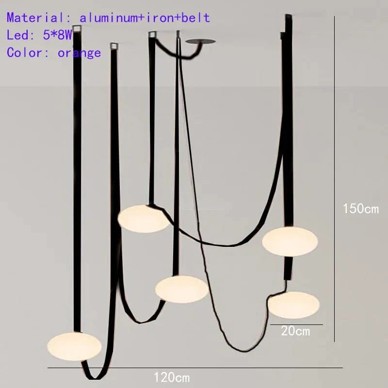 Suspension cuir noir ultra moderne. | Marco Lucetti A-Noir-5 Lumières / Blanc froid