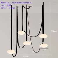 Suspension cuir noir ultra moderne. | Marco Lucetti A-Noir-5 Lumières / Blanc froid