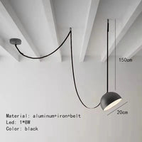 Suspension cuir noir ultra moderne. | Marco Lucetti Noir-1 Lumière 20cm / Blanc froid