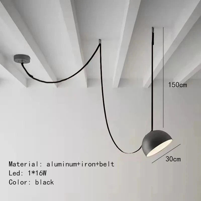 Suspension cuir noir ultra moderne. | Marco Lucetti Noir-1 Lumière 30cm / Blanc froid