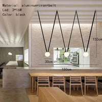 Suspension cuir noir ultra moderne. | Marco Lucetti Noir-3 Lumières 30cm / Blanc froid