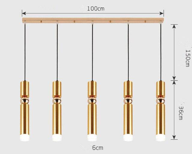 Suspension cylindrique tube chromé à LED SimpliLight | Marco Lucetti A - 5 lampes - Base rectangle / Chaude