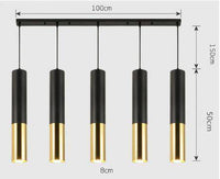 Suspension cylindrique tube chromé à LED SimpliLight | Marco Lucetti C - 5 lampes - Base rectangle / Chaude