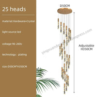 Suspension d'escalier en cristal Luxe & Élégance | Marco Lucetti 25 têtes / Noir / Lumière blanche