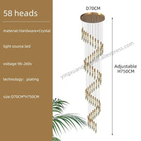 Suspension d'escalier en cristal Luxe & Élégance | Marco Lucetti 58 têtes / Noir / Lumière blanche
