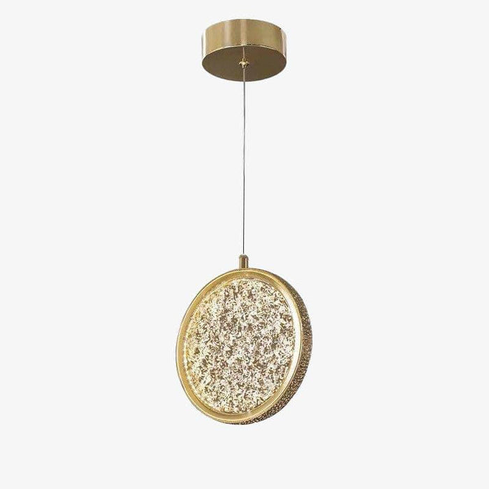 Suspension de luxe dorée à LED en disque et verre. | Marco Lucetti