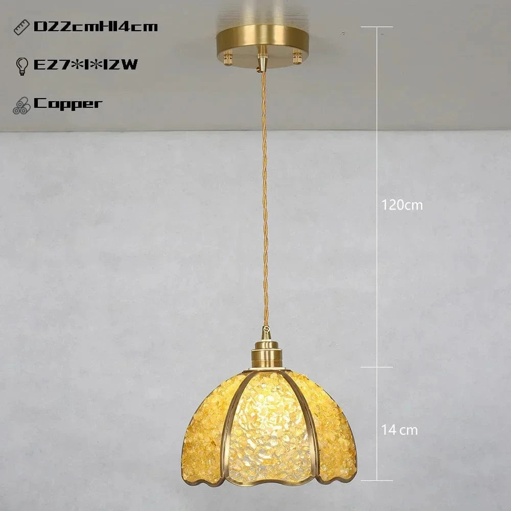 Suspension de luxe en cuivre et cristal naturel à LED | Marco Lucetti Jaune / 3 lumières modifiables
