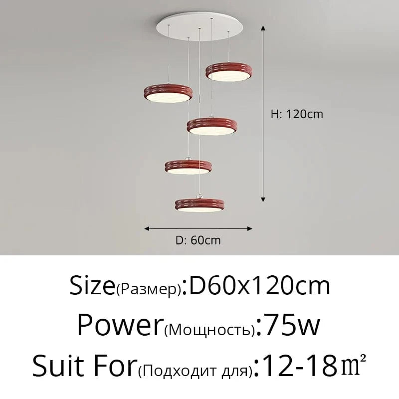 Suspension de luxe moderne dimmable avec abat-jour circulaire en fer - Collection Élégance contemporaine | Marco Lucetti 5 têtes Rouge
