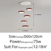 Suspension de luxe moderne dimmable avec abat-jour circulaire en fer - Collection Élégance contemporaine | Marco Lucetti 5 têtes Rouge