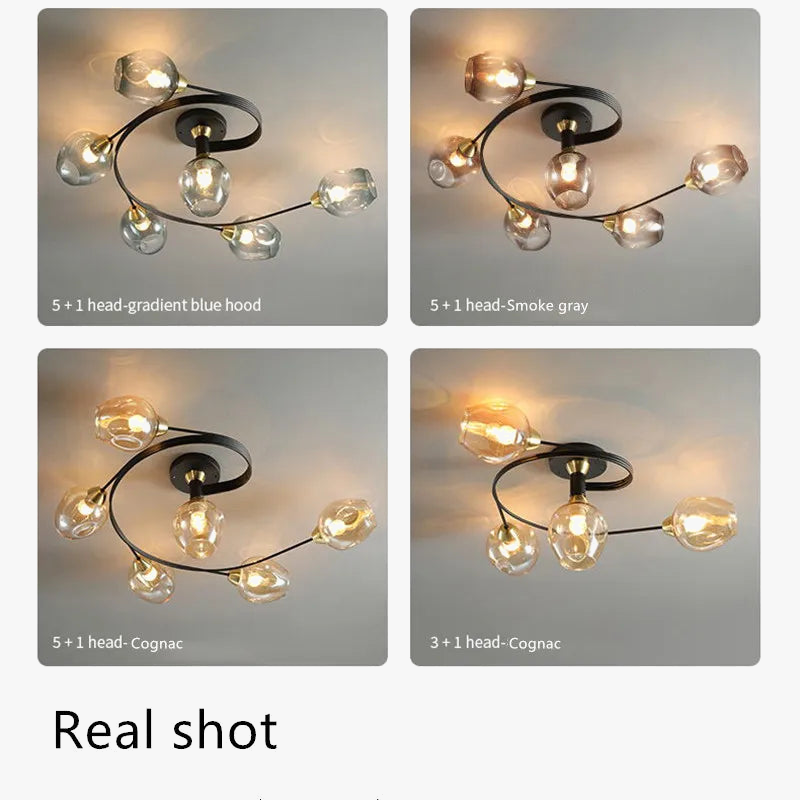 Lustre suspendu en verre moléculaire pour un éclairage LED nordique dans la maison