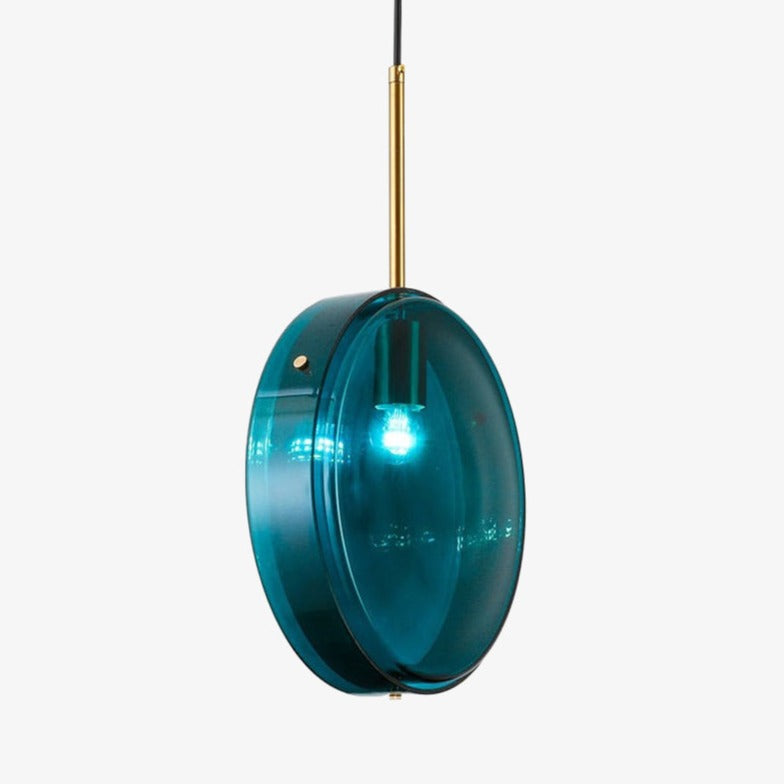 Suspension Harpais en verre bleu.