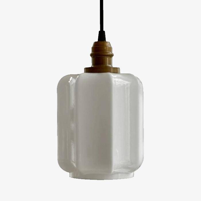 Suspension vintage en verre blanc Samy