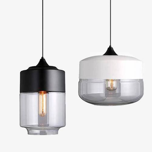 Suspension contemporaine en verre et métal varié