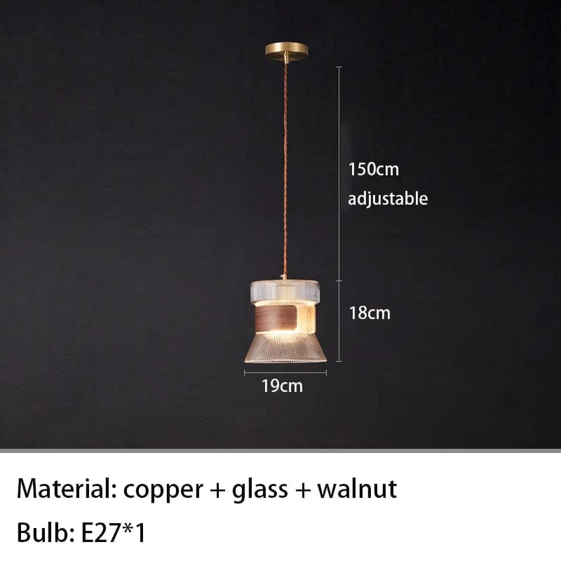 Suspension design en verre transparent avec accents bois et cuivre | Marco Lucetti