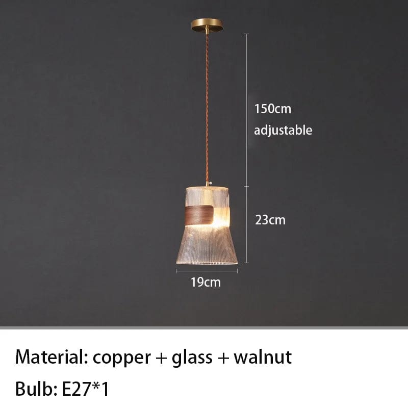 Suspension design en verre transparent avec accents bois et cuivre | Marco Lucetti