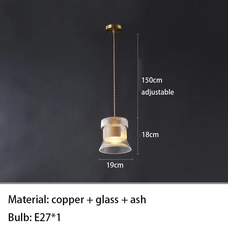 Suspension design en verre transparent avec accents bois et cuivre | Marco Lucetti
