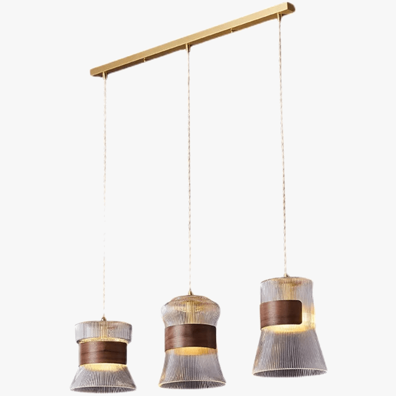 Suspension design en verre transparent avec accents bois et cuivre | Marco Lucetti