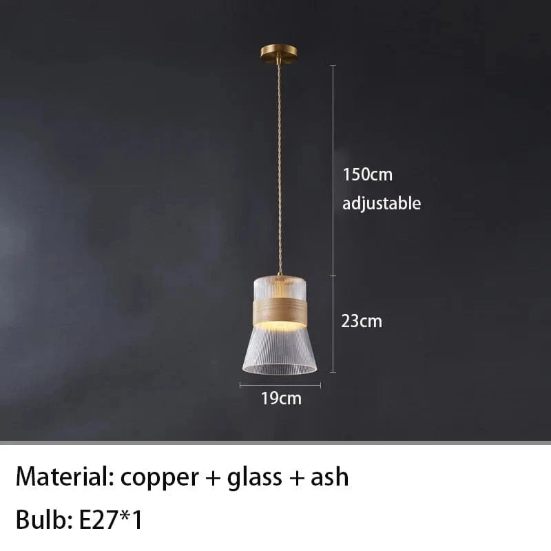 Suspension design en verre transparent avec accents bois et cuivre | Marco Lucetti A-Bois clair / Blanc froid