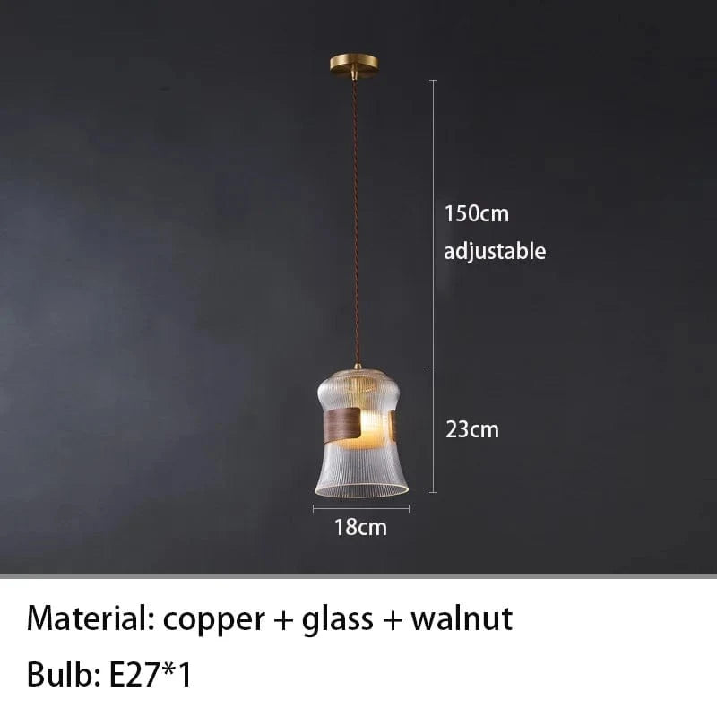 Suspension design en verre transparent avec accents bois et cuivre | Marco Lucetti C-Bois foncé / Blanc chaud