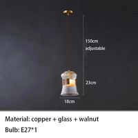 Suspension design en verre transparent avec accents bois et cuivre | Marco Lucetti C-Bois foncé / Blanc chaud