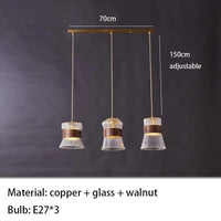 Suspension design en verre transparent avec accents bois et cuivre | Marco Lucetti D-Bois foncé / Lumière naturelle