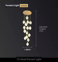 Suspension design Escalier moderne pour hôtel de luxe en céramique avec éclairage LED en forme de pétale | Marco Lucetti 15 têtes / Blanc froid