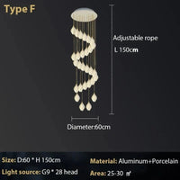 Suspension design Escalier moderne pour hôtel de luxe en céramique avec éclairage LED en forme de pétale | Marco Lucetti 28 têtes / Blanc froid