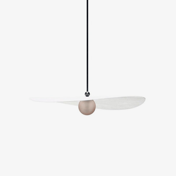 Suspension design LED "Lumina" avec boule métal et abat-jour blanc