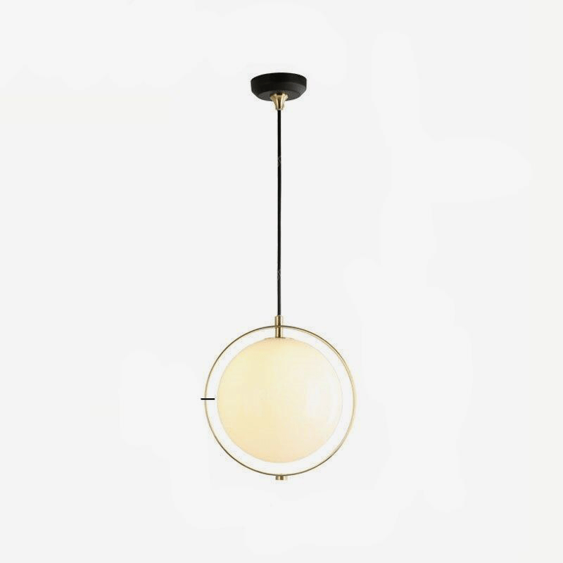 Suspension LED Cercle Doré et Boule en Verre