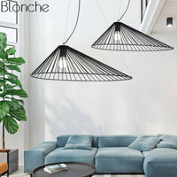 Suspension design LED - Chapeau de paille noir | Marco Lucetti