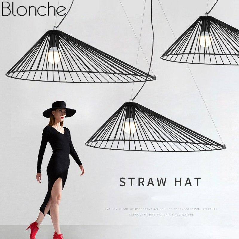 Suspension design LED - Chapeau de paille noir | Marco Lucetti