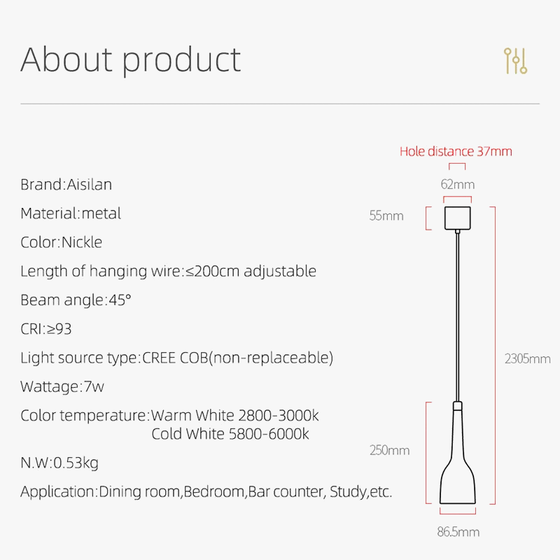 Suspension LED Nordik Nickel Brushed
