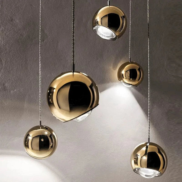 Suspension design LED rotative en métal chromé doré - Parfait pour votre bar, restaurant ou café | Marco Lucetti Or / Diamètre 12cm / Lumière naturelle