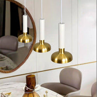 Suspension Design Luxe LED Cylindre & Abat-jour Doré | Marco Lucetti