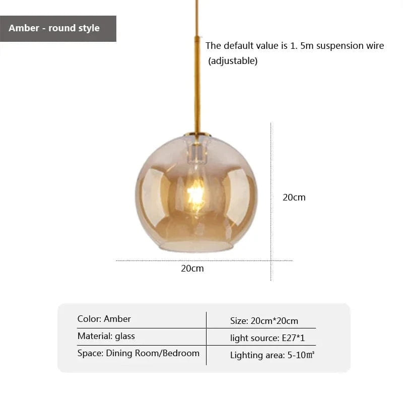 Suspension Design Nordique en Verre LED - Luminaire Décoratif d'Intérieur | Marco Lucetti Ambre-D20cm / Blanc froid