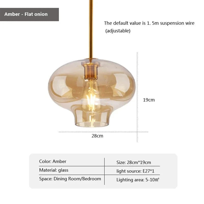 Suspension Design Nordique en Verre LED - Luminaire Décoratif d'Intérieur | Marco Lucetti Ambre-D28cm / Blanc froid