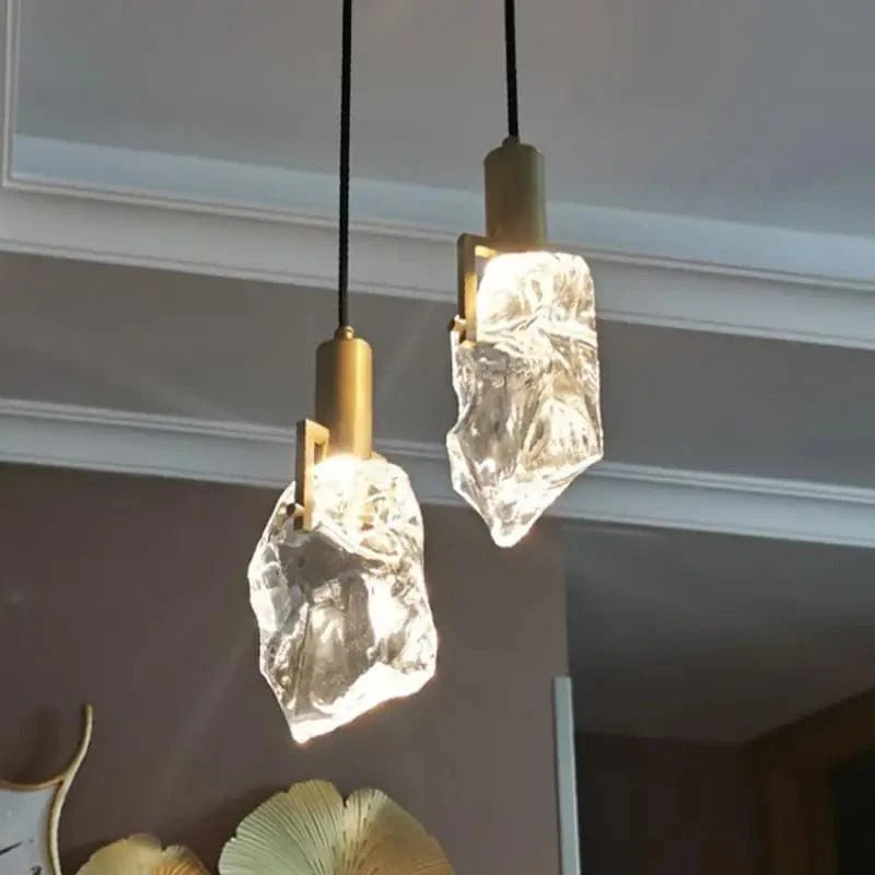 Suspension design nordique "Ice Crystal" en cristal et cuivre pour bar ou table | Marco Lucetti