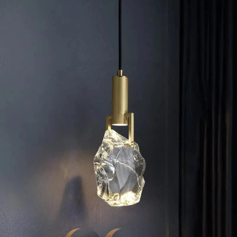 Suspension design nordique "Ice Crystal" en cristal et cuivre pour bar ou table | Marco Lucetti